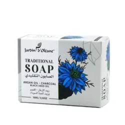 Jardin d’Oléane Traditional Argan Oil, Charcoal &amp; Black Seed Oil Soap – 100g