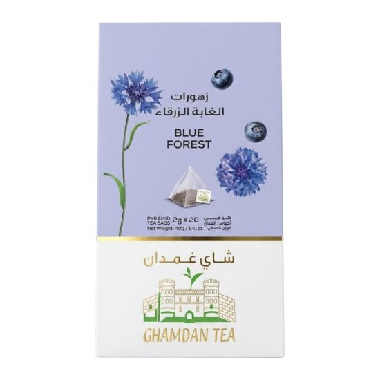 شاي غمدان GHAMDAN BLUE FOREST شاي زهور الغابة الزرقاء – 20 كيس هرمي شاي غمدان GHAMDAN BLUE FOREST شاي زهور الغابة الزرقاء – 20 كيس هرمي