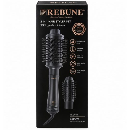 Rebune Professional 2 in 1 Hair Styler Set with 2 Interchangeable Brushes 1200W RE-2084 Rebune Professional 2 in 1 Hair Styler Set with 2 Interchangeable Brushes 1200W RE-2084
