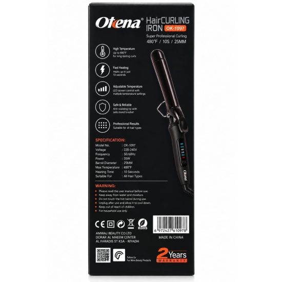 مكواة تجعيد الشعر الاحترافية أوتينا OK-1097 – 25 مم