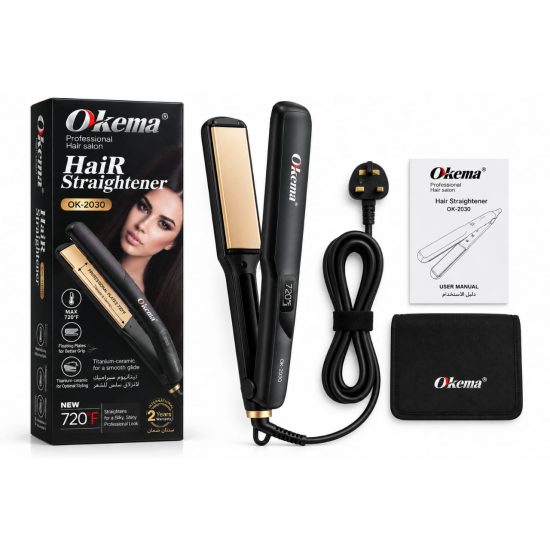 Okema OK-2030 Hair Straightener Titanium Ceramic 720°F Okema OK-2030 Hair Straightener Titanium Ceramic 720°F