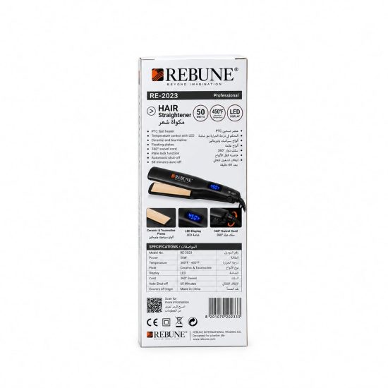 REBUNE Professional RE-2023 Hair Straightener Ceramic Tourmaline 450°F
