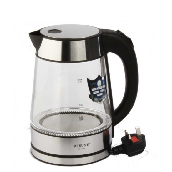 غلاية زجاج من ريبون ١.٧ لتر ستانلس ستيل مقاوم للصدأ RE-1-109 غلاية زجاج من ريبون ١.٧ لتر ستانلس ستيل مقاوم للصدأ RE-1-109