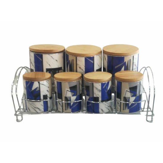 طقم علب بهارات سيراميك 7 قطع مع استاند ملون