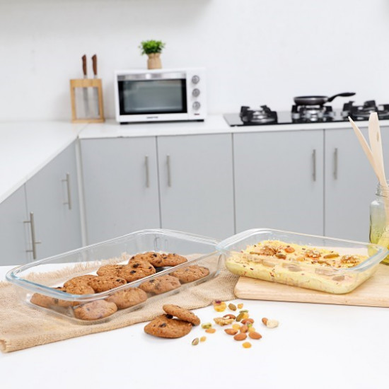 طقم صواني خبز زجاجية مستطيلة - شفافة - قطعتين طقم صواني خبز زجاجية مستطيلة - شفافة - قطعتين
