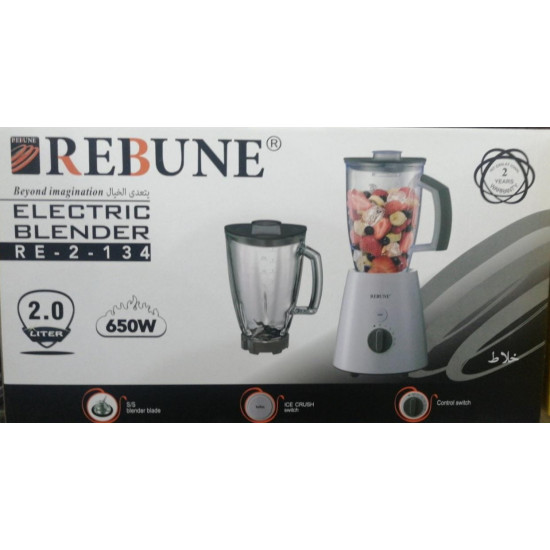 خلاط كهربائي بوعاء زجاجي وآخر بلاستيكي سعة 2 لتر RE-2-134 خلاط كهربائي بوعاء زجاجي وآخر بلاستيكي سعة 2 لتر RE-2-134