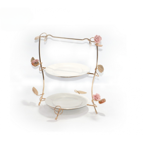 شيالة حلاوة سيراميك فاخر دورين مزينة بالورد ستاند ذهبي