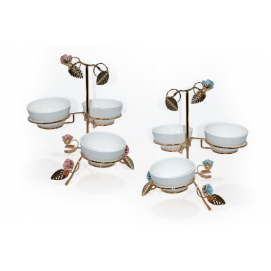 شيالة حلاوة سيراميك بثلاث صحون مزينة بالورود