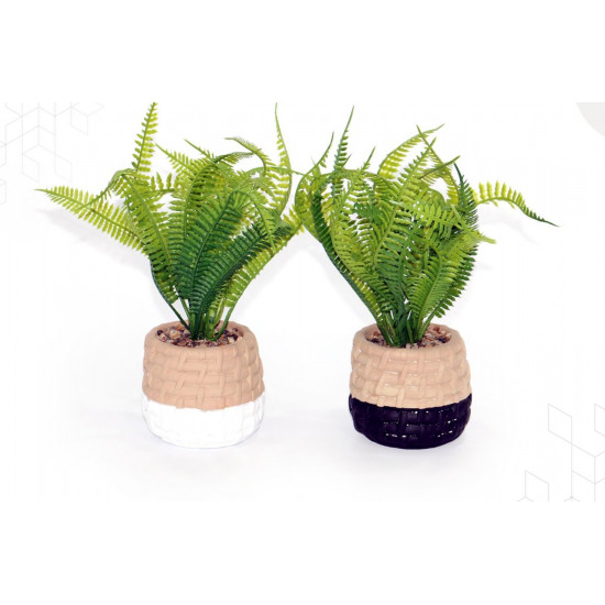 مزهرية صغيره مع نبته صناعية بوعاء مميز وانيق لتزيين منزلك 