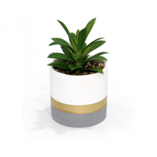 مزهرية مع نبتة صناعية صغيره باللون الابيض و الرمادي و الذهبي مزهرية مع نبتة صناعية صغيره باللون الابيض و الرمادي و الذهبي