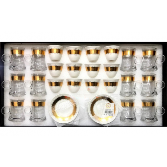 طقم الفناجيل الابيض المزين باللون الذهبي ٢٤ فنجال مميز