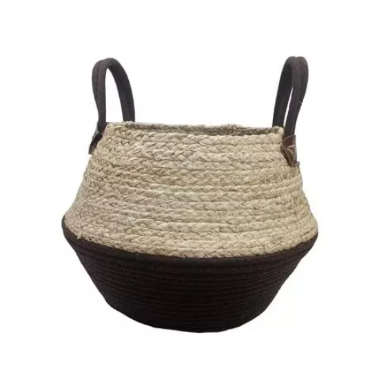 سلة تنظيم و ديكور نسيج بستايل ريفي بلونين بني وبيج حجم كبير