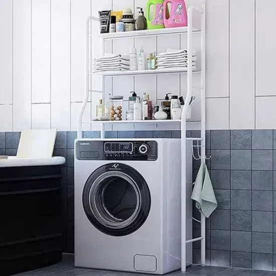 ستاند تخزين وتنظيم للغسالة باللون الأبيض ٣ رفوف ستاند تخزين وتنظيم للغسالة باللون الأبيض ٣ رفوف