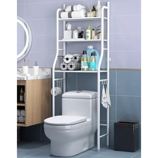 ستاند تخزين وتنظيم للحمام باللون الأبيض ٣ رفوف ستاند تخزين وتنظيم للحمام باللون الأبيض ٣ رفوف