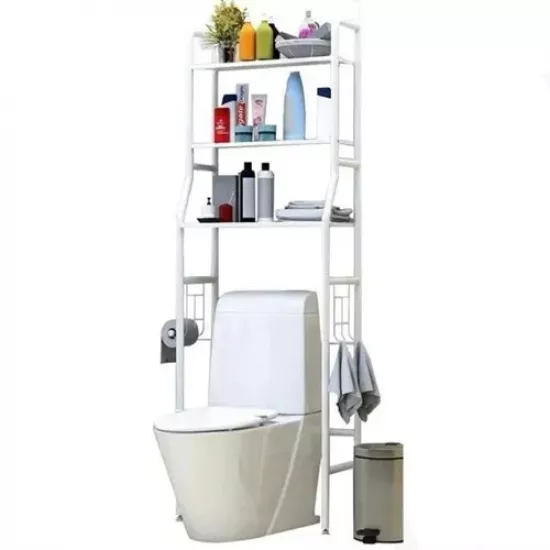 ستاند تخزين وتنظيم للحمام باللون الأبيض ٣ رفوف ستاند تخزين وتنظيم للحمام باللون الأبيض ٣ رفوف