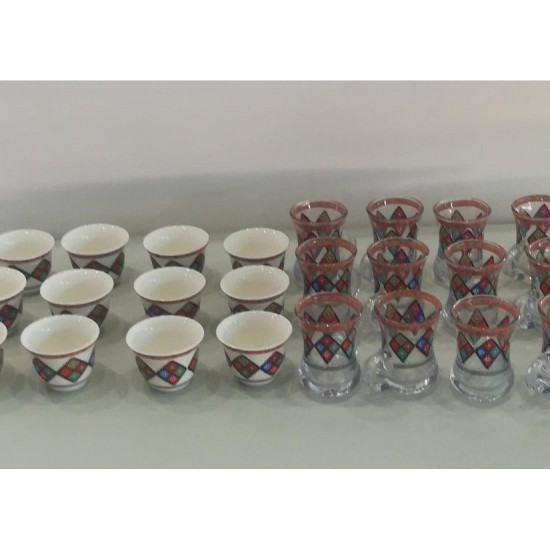 طقم فناجيل شاي وقهوة شكل تراثي مع صحون 36 قطعة