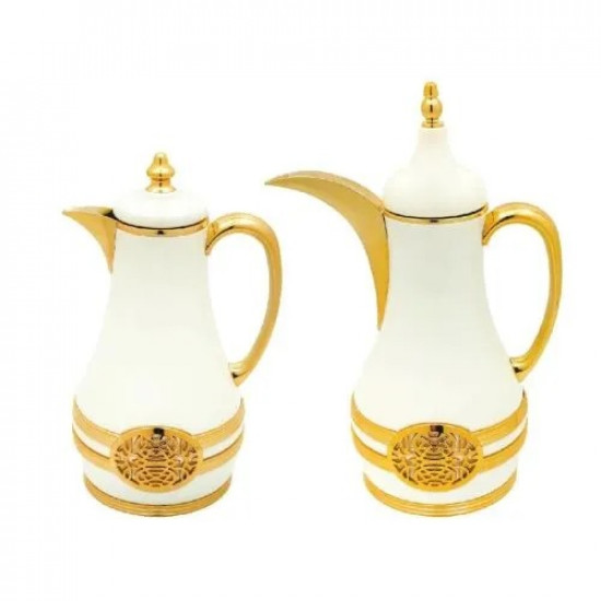 طقم ترامس فاخر باللون الأبيض مسكة ذهبية 1+1لتر طقم ترامس فاخر باللون الأبيض مسكة ذهبية 1+1لتر