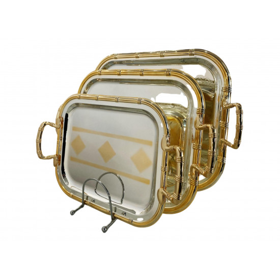 طقم تباسي تقديم فاخرة فضي مع ذهبي 3 مقاسات طقم تباسي تقديم فاخرة فضي مع ذهبي 3 مقاسات