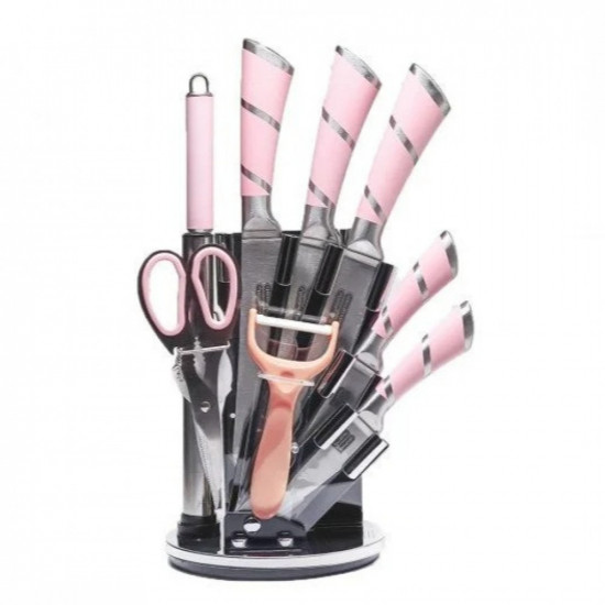 طقم سكاكين مع ستاند 9 قطع لون وردي 26-72758