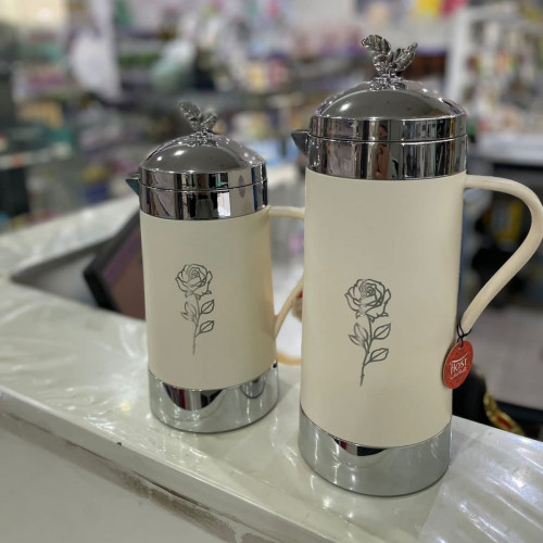 طقم ترامس شاي وقهوة كروم فضي 1.0 لتر + 1.3 لتر ابيض طقم ترامس شاي وقهوة كروم فضي 1.0 لتر + 1.3 لتر ابيض