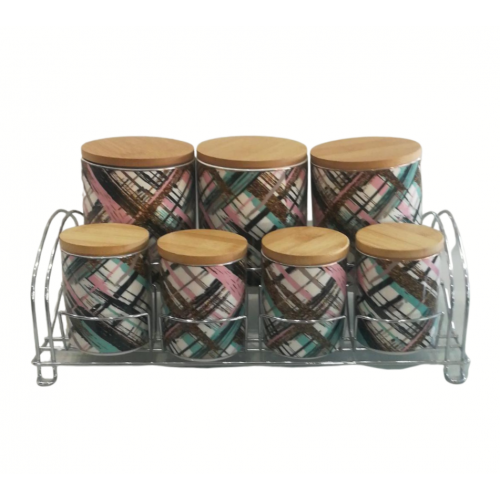 طقم علب بهارات سيراميك 7 قطع مع استاند ملون طقم علب بهارات سيراميك 7 قطع مع استاند ملون