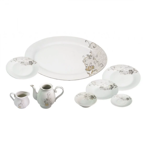 طقم سفرة بورسلان 58 قطعة -لون أبيض مع زخرفة جميلة طقم سفرة بورسلان 58 قطعة -لون أبيض مع زخرفة جميلة