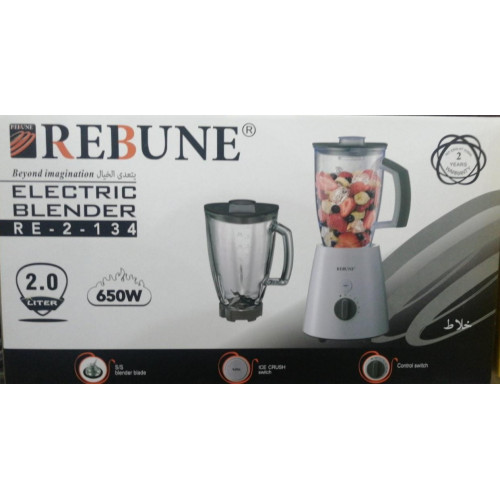 خلاط كهربائي بوعاء زجاجي وآخر بلاستيكي سعة 2 لتر RE-2-134 خلاط كهربائي بوعاء زجاجي وآخر بلاستيكي سعة 2 لتر RE-2-134