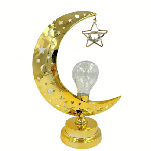 فانوس رمضاني ذهبي مضيء على شكل هلال ونجمة فانوس رمضاني ذهبي مضيء على شكل هلال ونجمة