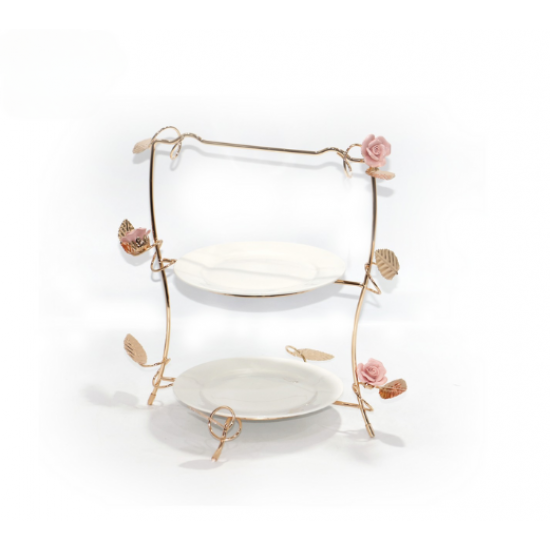 شيالة حلاوة سيراميك فاخر دورين مزينة بالورد ستاند ذهبي