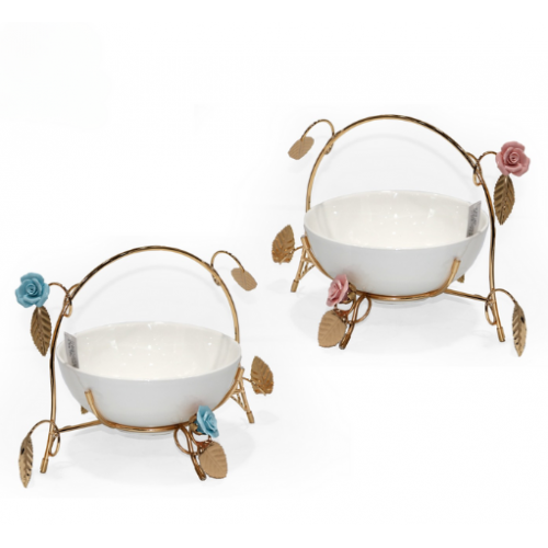 شيالة حلاوة سيراميك فاخر مزينة بالورد ستاند ذهبي