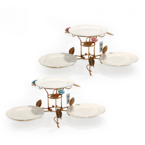 شيالة حلاوة سيراميك ادوار بثلاث صحون مزينة بالورد