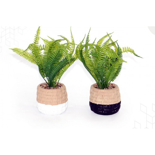 مزهرية صغيره مع نبته صناعية بوعاء مميز وانيق لتزيين منزلك 