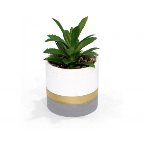 مزهرية مع نبتة صناعية صغيره باللون الابيض و الرمادي و الذهبي مزهرية مع نبتة صناعية صغيره باللون الابيض و الرمادي و الذهبي