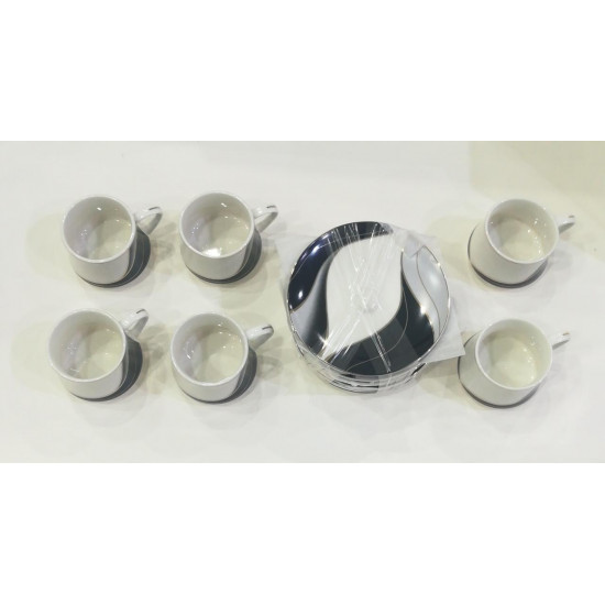 طقم اكواب ستة قطع مع صحونها الأنيقة باللون الابيض والاسود طقم اكواب ستة قطع مع صحونها الأنيقة باللون الابيض والاسود