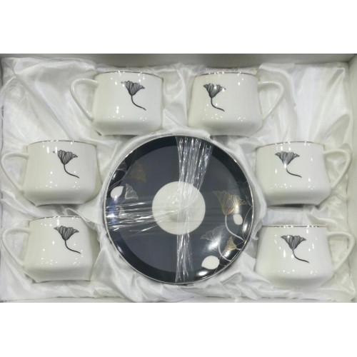 طقم اكواب ستة قطع انيقة مع صحونها برسمة وردة طقم اكواب ستة قطع انيقة مع صحونها برسمة وردة