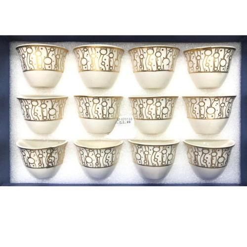 طقم فناجيل قهوة باللون الابيض مزينة باللون الذهبي طقم فناجيل قهوة باللون الابيض مزينة باللون الذهبي