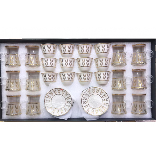 طقم فناجيل قهوة وشاي ابيض وشفاف مزين باللون الذهبي طقم فناجيل قهوة وشاي ابيض وشفاف مزين باللون الذهبي