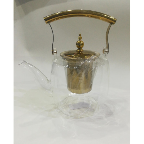 براد شاهي زجاجي شفاف بمسكة يد ذهبية وشكل انيق عصري براد شاهي زجاجي شفاف بمسكة يد ذهبية وشكل انيق عصري