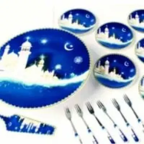 طقم سفرة بورسلان فاخر 14 قطعة- بشكل رمضاني جميل طقم سفرة بورسلان فاخر 14 قطعة- بشكل رمضاني جميل