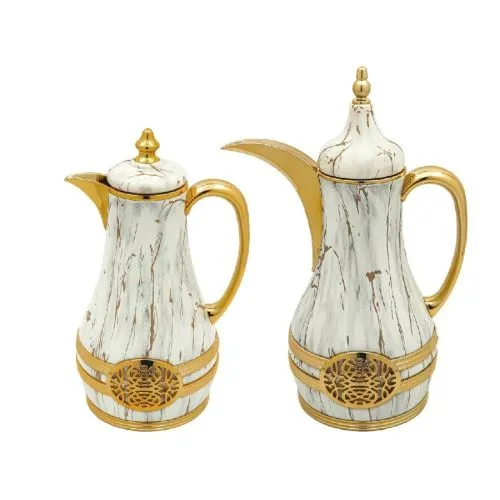 طقم ترامس فاخر باللون الأبيض ونقوش رخامية ١+١لتر طقم ترامس فاخر باللون الأبيض ونقوش رخامية ١+١لتر