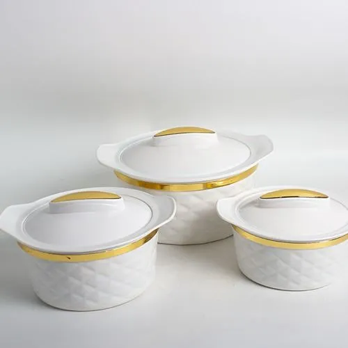 طقم حافظات طعام باللون الأبيض والذهبي 3 احجام مختلفة طقم حافظات طعام باللون الأبيض والذهبي 3 احجام مختلفة
