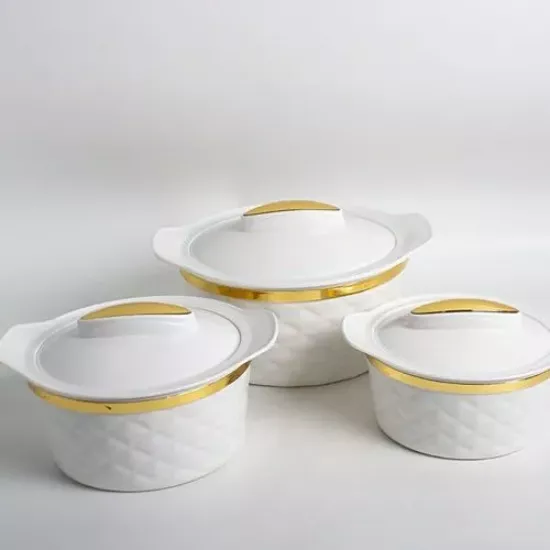 طقم حافظات طعام باللون الأبيض والذهبي 3 احجام مختلفة طقم حافظات طعام باللون الأبيض والذهبي 3 احجام مختلفة