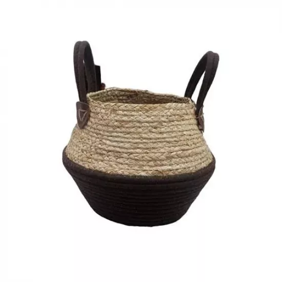 سلة تخزين و ديكور منسوجة بستايل ريفي بلونين بني وبيج حجم صغير