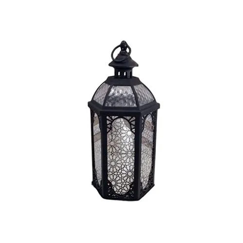 ديكور فانوس رمضاني انيق باللون الاسود مع اضاءة داخلية ديكور فانوس رمضاني انيق باللون الاسود مع اضاءة داخلية