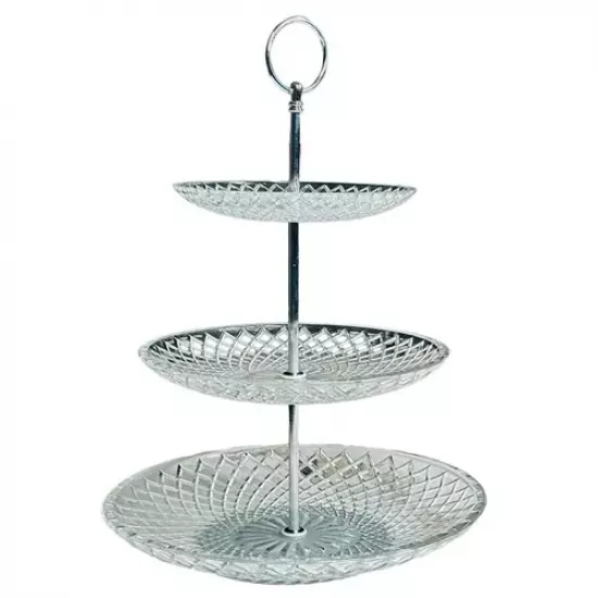 حامل حلويات و توزيعات 3 طبقات شفاف و فضي بنقوشات