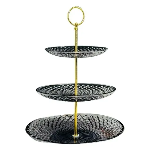 حامل حلويات و توزيعات 3 طبقات اسود و ذهبي بنقوشات حامل حلويات و توزيعات 3 طبقات اسود و ذهبي بنقوشات