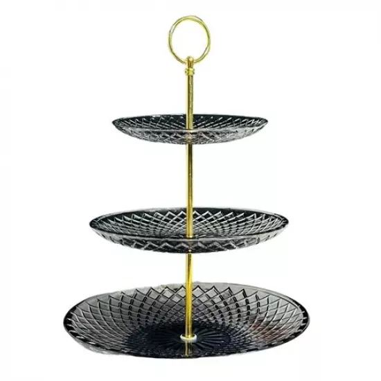 حامل حلويات و توزيعات 3 طبقات اسود و ذهبي بنقوشات حامل حلويات و توزيعات 3 طبقات اسود و ذهبي بنقوشات