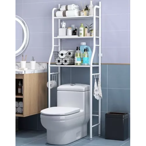 ستاند تخزين وتنظيم للحمام باللون الأبيض ٣ رفوف ستاند تخزين وتنظيم للحمام باللون الأبيض ٣ رفوف