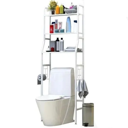 ستاند تخزين وتنظيم للحمام باللون الأبيض ٣ رفوف ستاند تخزين وتنظيم للحمام باللون الأبيض ٣ رفوف