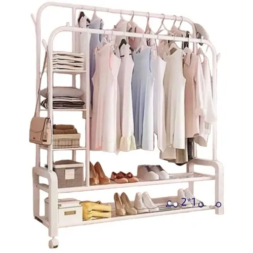 منظم وعلاقة للملابس الثنائي الابيض مع رفوف إضافية للتنظيم منظم وعلاقة للملابس الثنائي الابيض مع رفوف إضافية للتنظيم